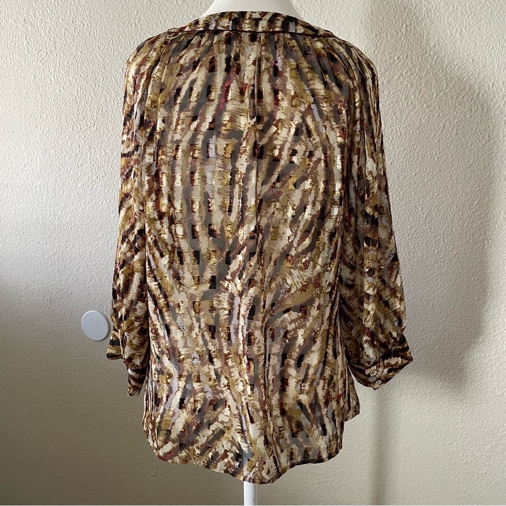 Elegant Antonio Melani Blouse Women’s Medium Multicolored Sheer Tie Front Classy - Picture 13 of 16